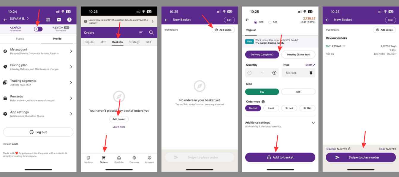How To Place Basket Order in Upstox 2024
