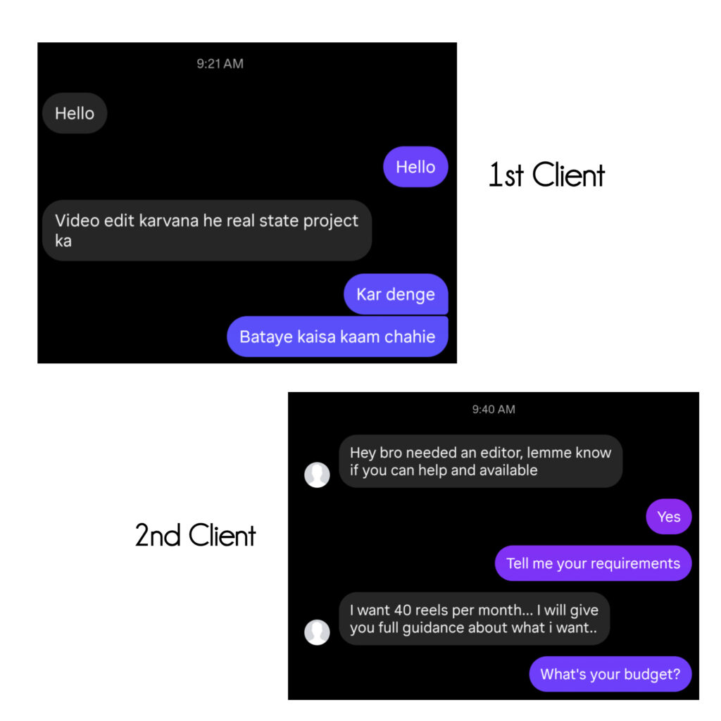 video editing clients message
